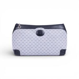 Vintage Gucci GG Supreme Clutch Pouch Navy Leather Trim Late 80s